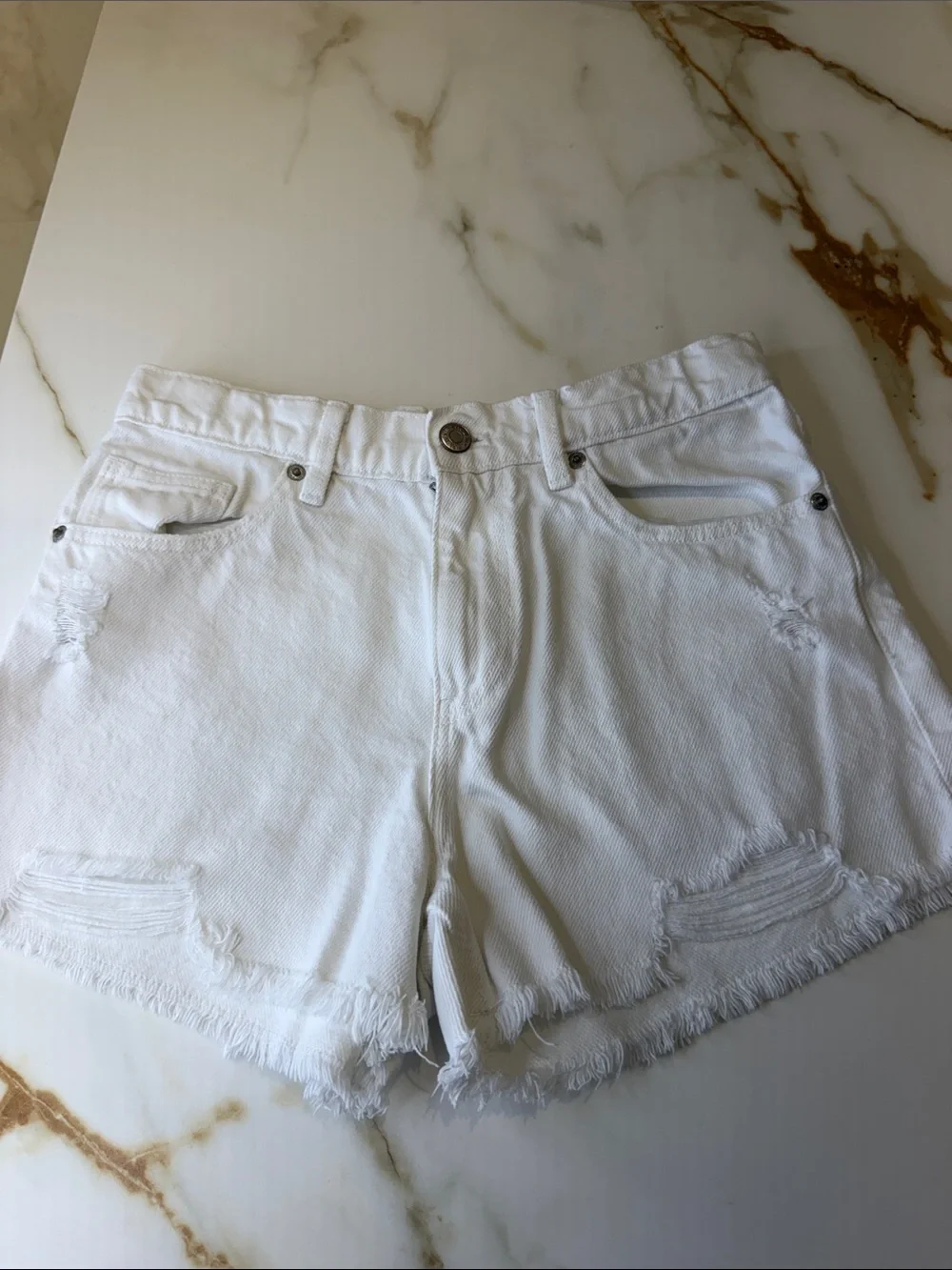 Zara girls White Distressed Denim Shorts
